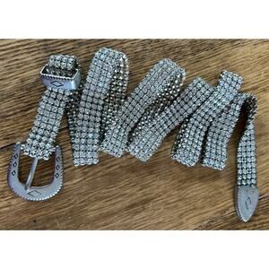 Vintage Rhinestone Western Belt 46” Length Bling Pop New Years Eve Heavy Buckle